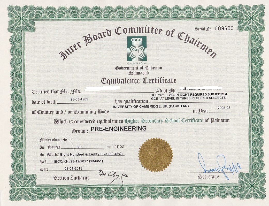 A Level Equivalence Certificate Issuance in Pakistan